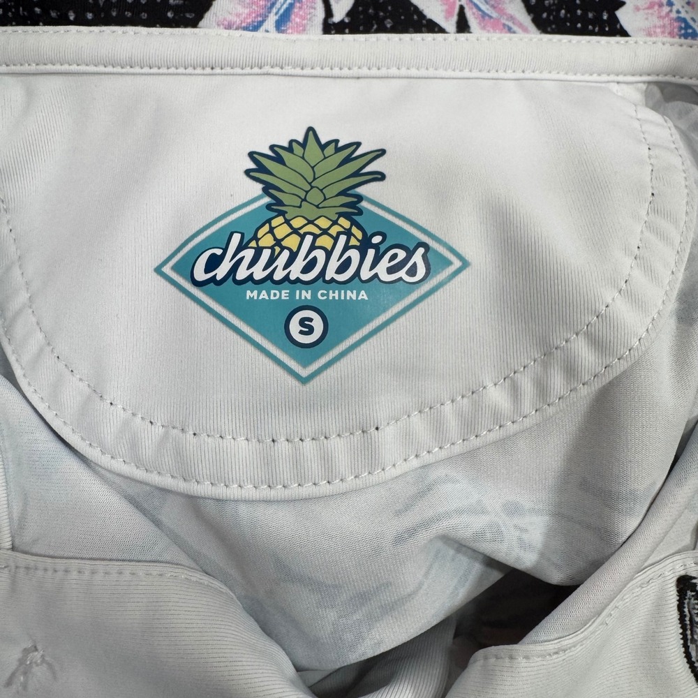 Chubbies Mens Performance Polo Shirt Small Charcoal Floral Flamingo Tropical S - Picture 2 of 11